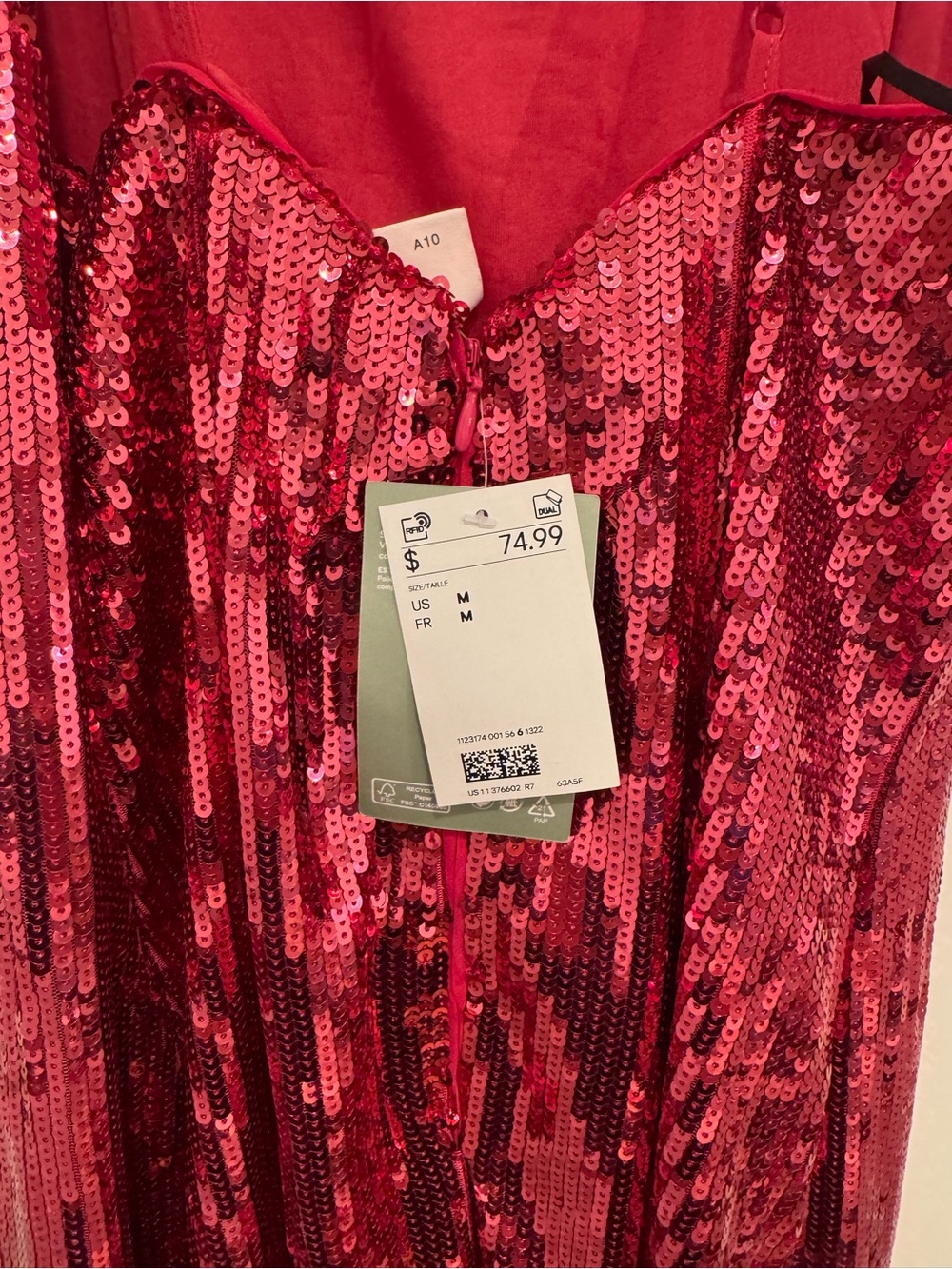 H&M Hot Pink Sequin Slip Dress with Fringe Detail - Picture 3 of 3